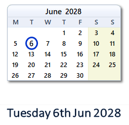 6 June 2028 calendar