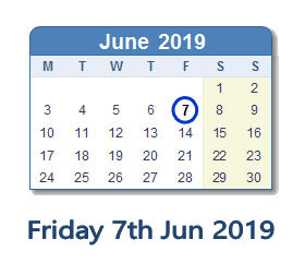 7 June 2019 calendar