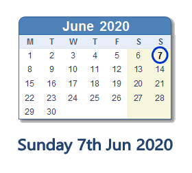 7 June 2020 calendar