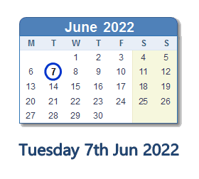 7 June 2022 calendar