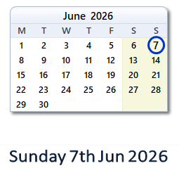 7 June 2026 calendar