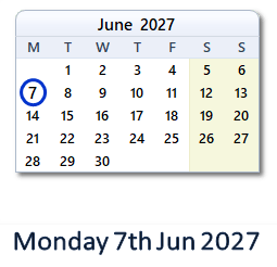 7 June 2027 calendar