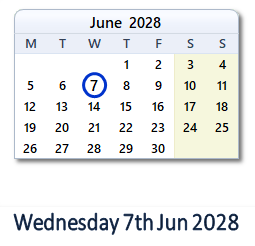 7 June 2028 calendar