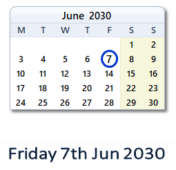 7 June 2030 calendar
