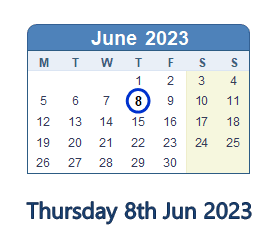 8 June 2023 calendar