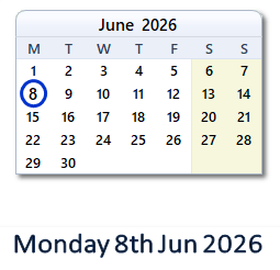 8 June 2026 calendar