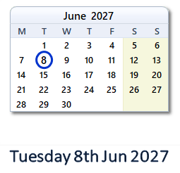 8 June 2027 calendar