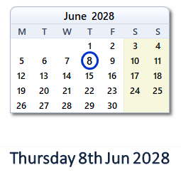 8 June 2028 calendar