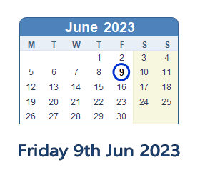 9 June 2023 calendar