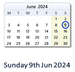 9 June 2024 calendar