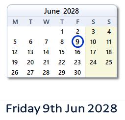 9 June 2028 calendar