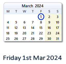 1 March 2024 calendar