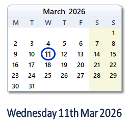 11 March 2026 calendar