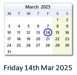 14 March 2025 calendar