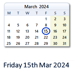 15 March 2024 calendar