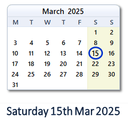 15 March 2025 calendar