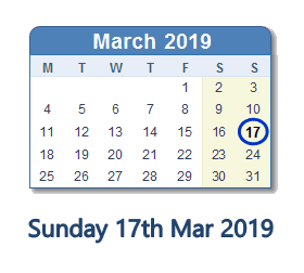 17 March 2019 calendar