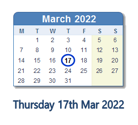 17 March 2022 calendar