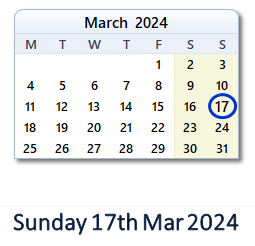17 March 2024 calendar