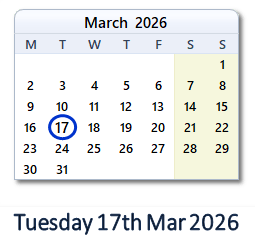 17 March 2026 calendar