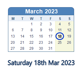 18 March 2023 calendar
