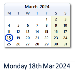 18 March 2024 calendar