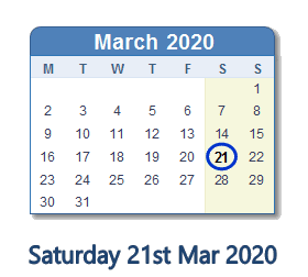 21 March 2020 calendar