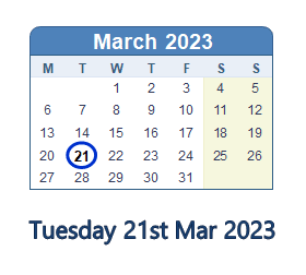 21 March 2023 calendar