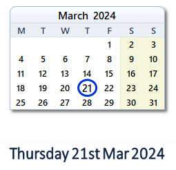 21 March 2024 calendar