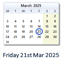 21 March 2025 calendar