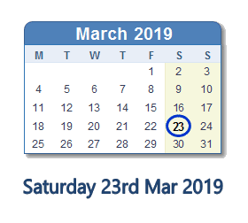 23 March 2019 calendar