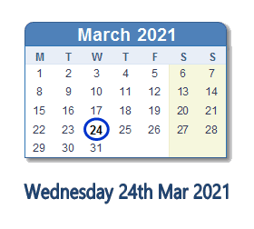 24 March 2021 calendar