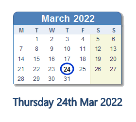 24 March 2022 calendar