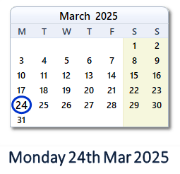 24 March 2025 calendar