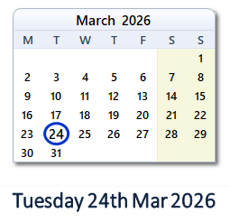 24 March 2026 calendar