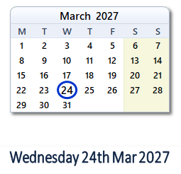 24 March 2027 calendar