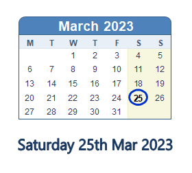 25 March 2023 calendar