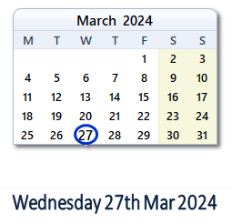 27 March 2024 calendar