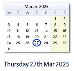 27 March 2025 calendar