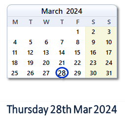 28 March 2024 calendar
