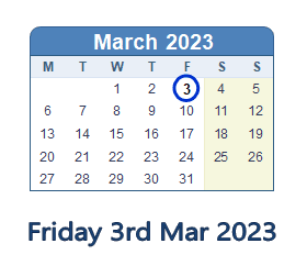 3 March 2023 calendar