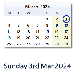 3 March 2024 calendar