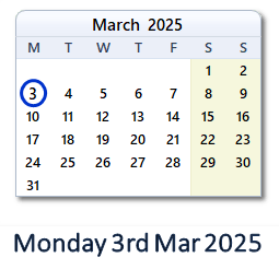 3 March 2025 calendar
