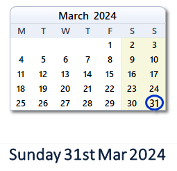 31 March 2024 calendar