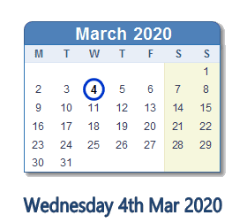 4 March 2020 calendar