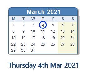 4 March 2021 calendar