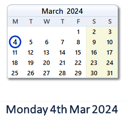 4 March 2024 calendar