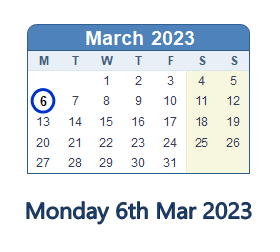 6 March 2023 calendar