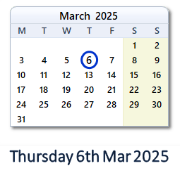 6 March 2025 calendar