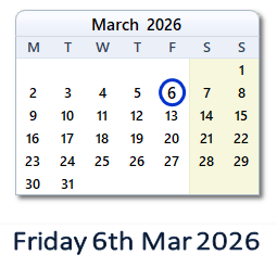 6 March 2026 calendar